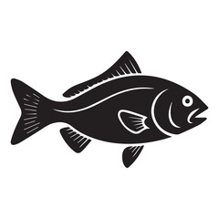 Minimalistic black fish vector illustration isolated on white background with clean bold lines