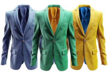 Daring Fashion Choice: Bold Color Suits Isolated On White Background.