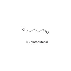 4-Chlorobutanal skeletal structure. Chlorinated Aldehyde compound schematic illustration. Simple diagram, chemical formula.