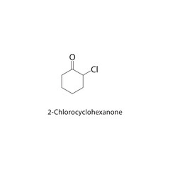 2-Chlorocyclohexanone skeletal structure. Chlorinated Cycloketone compound schematic illustration. Simple diagram, chemical formula.