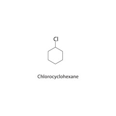 Chlorocyclohexane skeletal structure. Chlorinated Cycloalkane compound schematic illustration. Simple diagram, chemical formula.