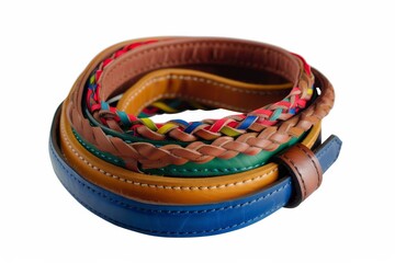 Colorful Loop Leather Belt Isolated On White Background.