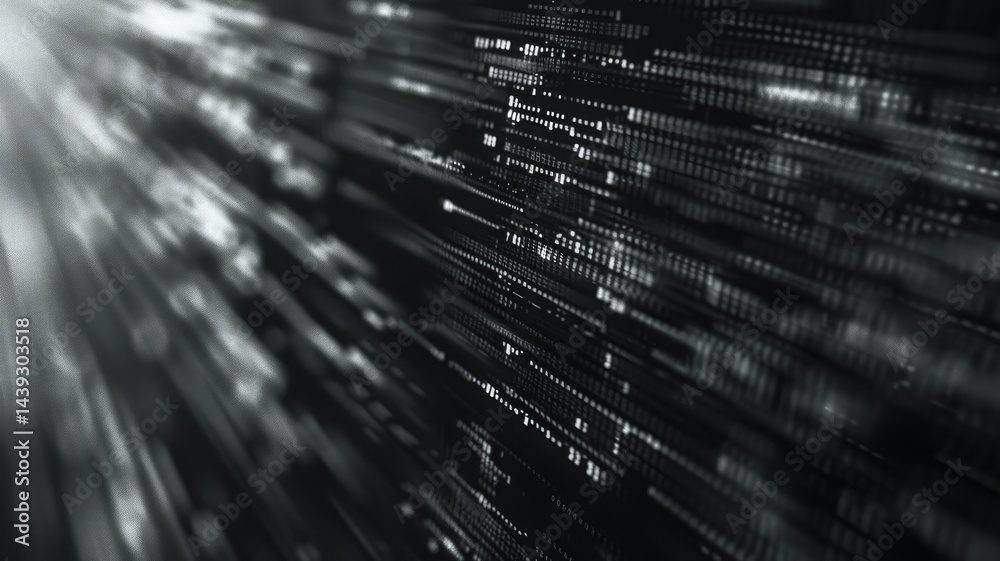 Poster abstract of complex glitch with pixel effect in dark background use shading and monochrome to expres
