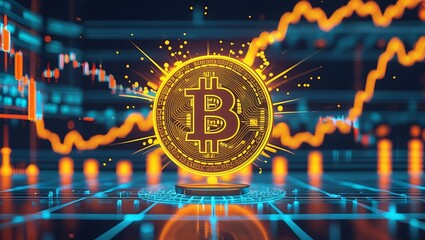 Golden Bitcoin Cryptocurrency Symbol with Digital Circuit Background - Blockchain and Crypto Concept