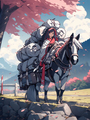 Naklejka premium Journey 着物を着た少女の旅