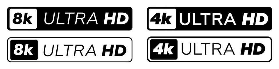 8K 4K Ultra HD Resolution Label Icon High Definition Badge Set