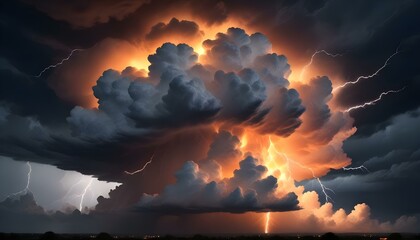 Spectacular display of nature's power with a thunderstorm and bright lightning flashes.