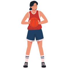 Basketball Pose Illustration. Vector illustration of Girl holding a basketball while standing in a confident posture. Isolated on background
