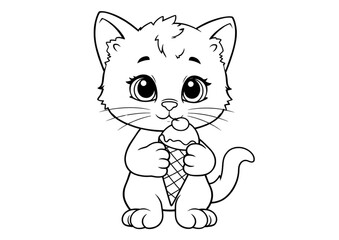 Obraz premium kitty ice cream coloring page | Cute Kitten with ice cream | Cat ice creame coloring pages
