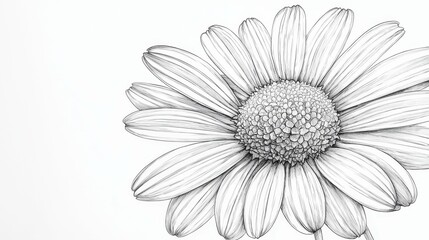 Black and White Flower Sketch with Detailed Petals and Center, Nature-Inspired Art Design for Home or Office Decor