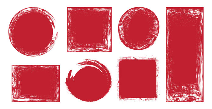 Red ink brush strokes. Rectangle and circle brush strokes, grunge design element Grunge color ink for your design. Paint brush strokes. Red paint strokes.