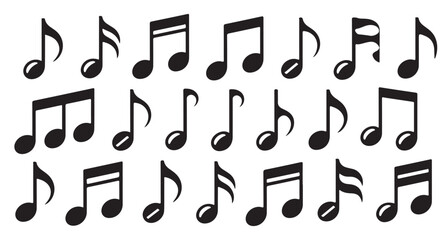 Silhouette of various musical notes in a rhythmic and artistic pattern.