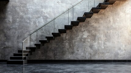 Modern black staircase, concrete wall, interior, empty space
