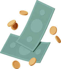 flying coins and banknotes