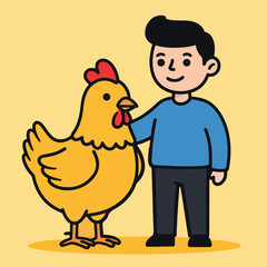 Boy and Chicken Farm Friends Cartoon