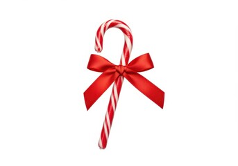 Candy cane with red bow isolated on white for holiday season