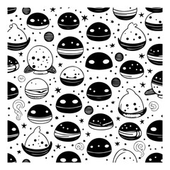 Whimsical celestial doodle art creating a captivating monochrome background design