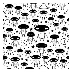 Fototapeta premium Whimsical monochromatic pattern with playful alien characters in a seamless layout
