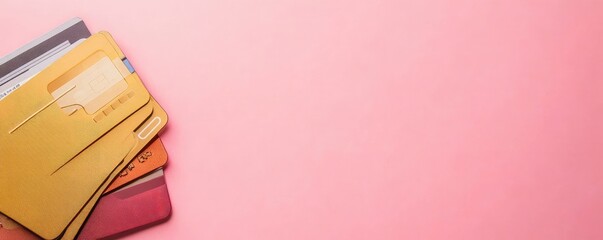 Pile of Credit Cards on Pink Background