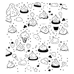 Doodle whimsy: A confectionary fantasy in minimalistic black and white illustration