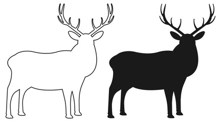 A striking silhouette of a majestic deer with prominent antlers in a classic black and white style