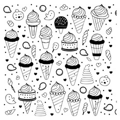 Playful ice cream doodle collection for backgrounds and creative designs