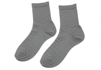 Pair of gray cotton socks isolated on white background, studio shot