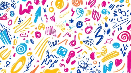 Colorful abstract shapes pattern, playful design, white background, website design