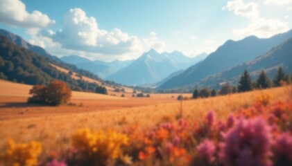 Blurred landscape creates soft, immersive backdrop, calm, river