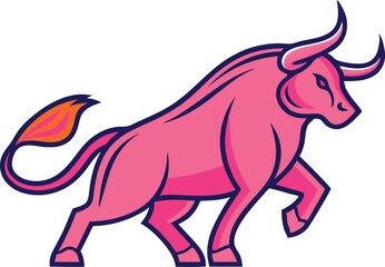 Obraz premium Stylized Bull Logo Design with Pink and Orange Colors on Dark Blue Background Minimalist Dynamic Vector Art for Modern Branding and Corporate Identity
