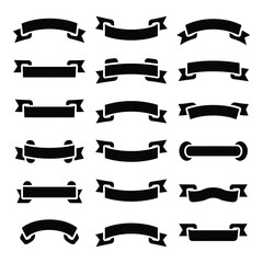 Collection of Black Ribbons, Banners, badges, Labels - Design Elements on white background.