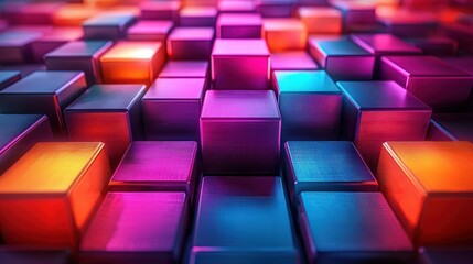 Colorful 3D cubes in shades of purple, orange and blue