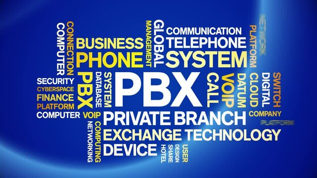 PBX Private Branch Exchange animated word cloud;text design animation tag kinetic typography seamless loop.