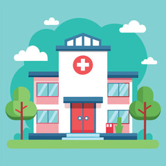Vector illustration in simple childish style, hospital, medical institution, pharmacy