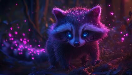 blue raccoon with purple accents