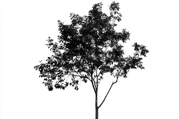 Silhouette of a tree standing alone against a white background, symbolizing solitude