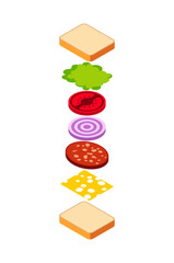 Sandwich diagram. Bread and onion and salad.