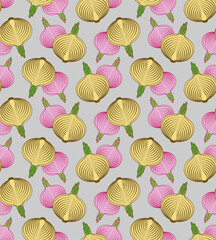 Onion pattern seamless. Onion bulb slice background. Vegetable texture