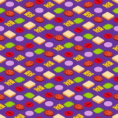 Bread and onion and salad pattern seamless. Sandwich parts texture.