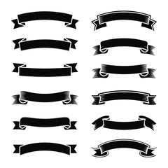 Collection of Black Ribbons, Banners, badges, Labels - Design Elements on white background.