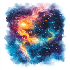 Fototapeta premium Colorful cosmic nebula in vibrant watercolor style, showcasing stars and swirling gases