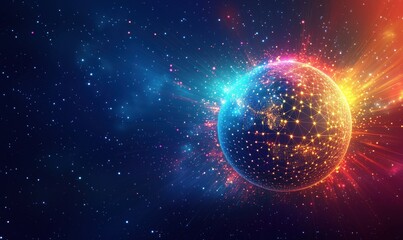 Obraz premium Digital globe with glowing connections and cosmic background representing global network