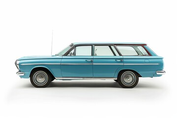 Vintage 1960s Station Wagon Isolated On White Background.