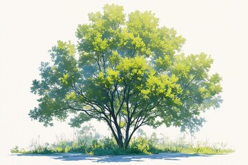 Fototapeta premium Lush green tree, sunlight dappled leaves, grassy base