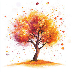 Fototapeta premium Vibrant watercolor illustration of tree with colorful autumn leaves, evoking sense of warmth