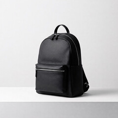 Fototapeta premium Black leather backpack isolated on a white background. 3d rendering.