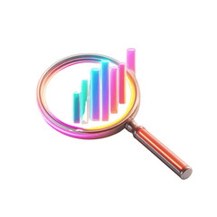 Magnifying Glass Analyzing Colorful 3D Bar Graph - Business Growth Concept