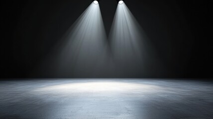 Empty Stage with Spotlights on Dark Background stage spotlight dark background empty light concrete
