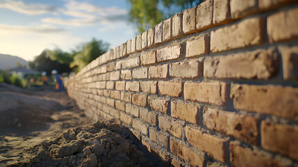 Brick Wall Construction in an Outdoor Setting