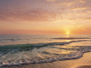 Fototapeta premium Minimalist Summer Sunset Over Ocean Waves 